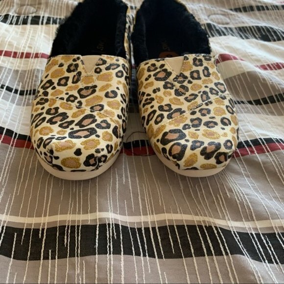 NEW TOMS Classic Alpargata Gold Glitter Cheetah - Picture 2 of 5